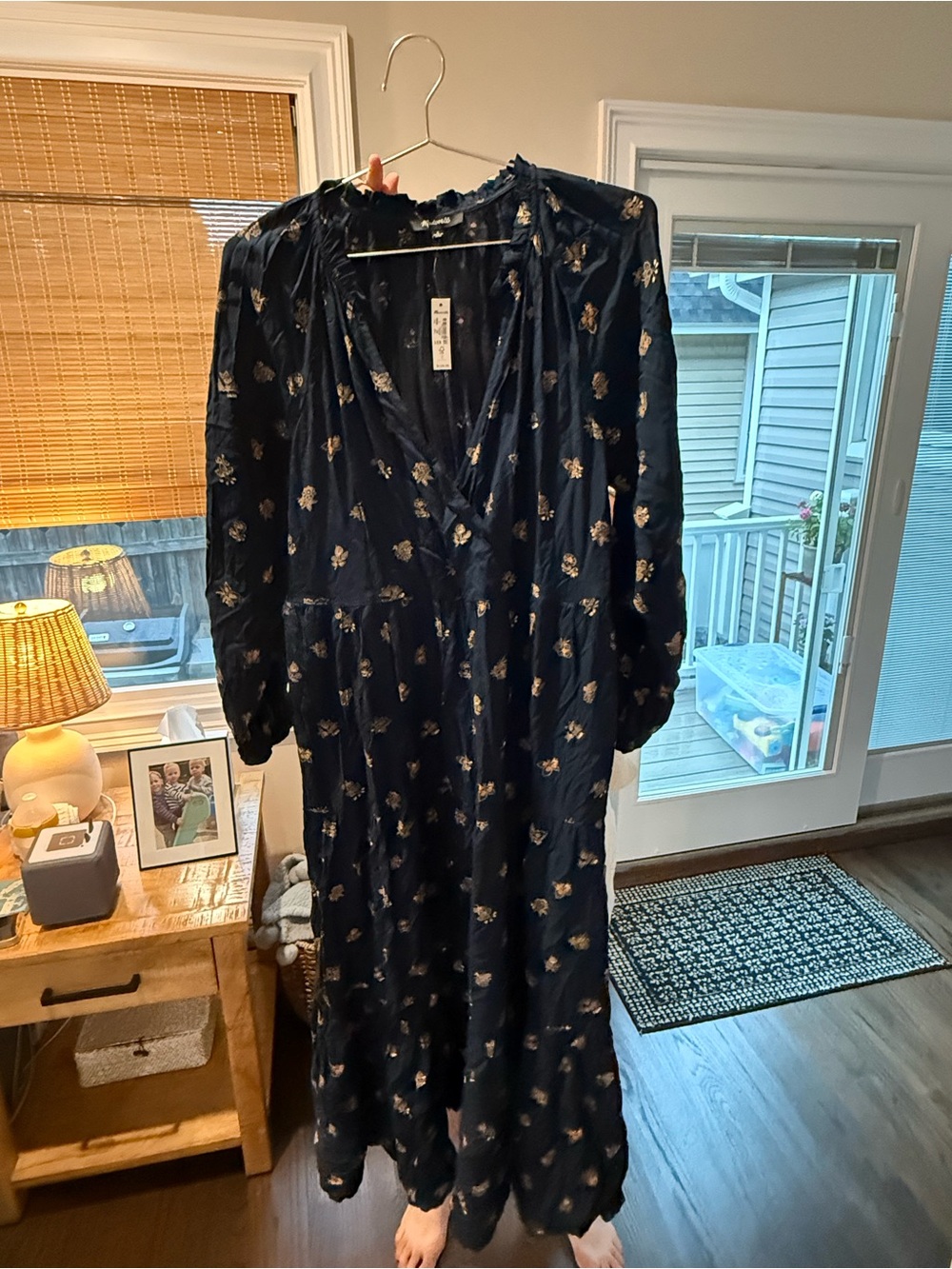 Madewell Navy Floral Maxi Dress with Gold Accents